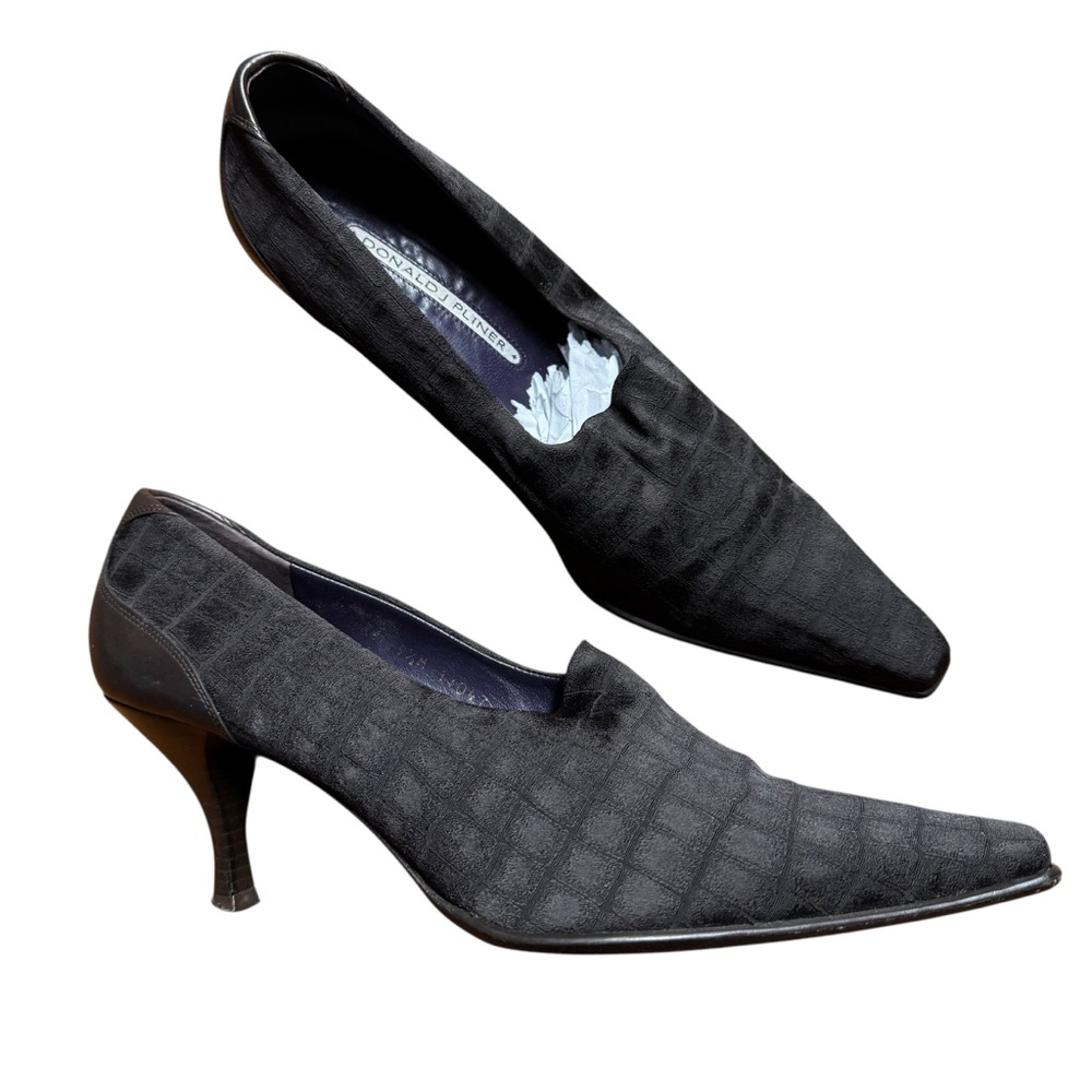 Donald Pliner Lacia Black Croc Pumps Size 9.5 High Vamp Stretch Canvas Leather